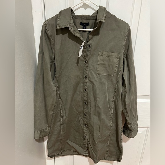 New with Tags Gap Shirt Dress- Army Green Button Down - Size Large - Picture 1 of 7